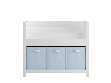 Bookshelf With 3 Tier Front Facing Storage And 3 Bins, Toddler Bookcase For Playroom - White