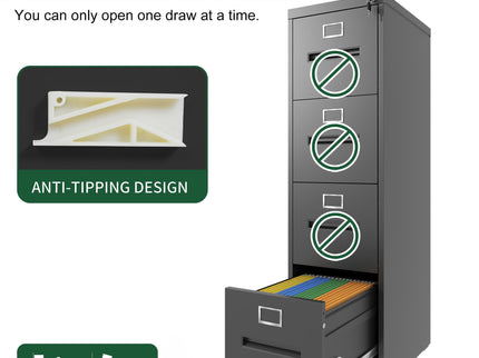 Premium Drawer File Cabinet With Lock, Metal Vertical Design, A4 Legal / Letter Size