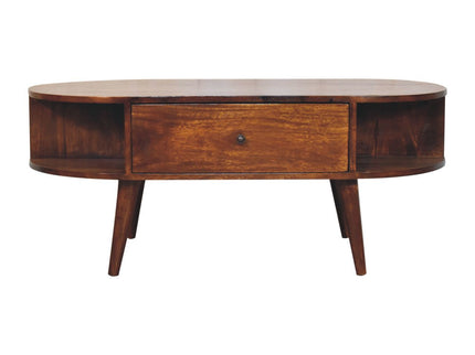 Oval Coffee Table With 1 Drawer - Chestnut