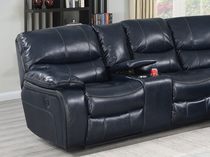 Power Motion Reclining Sectional Sofa With Console Cup Holders And USB Charging Port - Blue