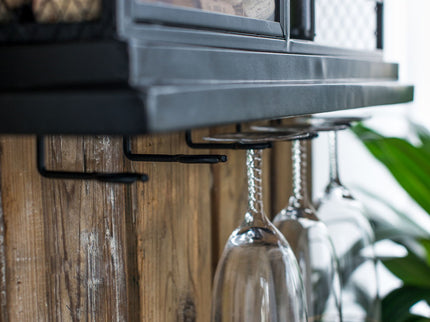 Floating Wine Bar Shelf With Glass Holder And Display Shelves - Black