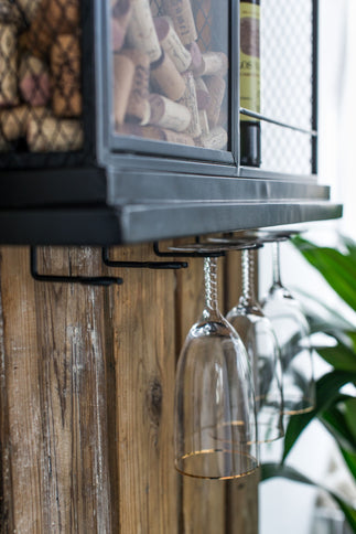 Floating Wine Bar Shelf With Glass Holder And Display Shelves - Black