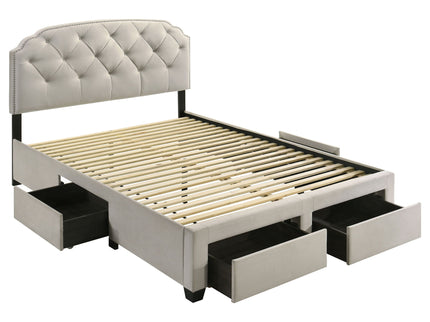 4 Drawer Upholstered Storage Bed With Button Tufting