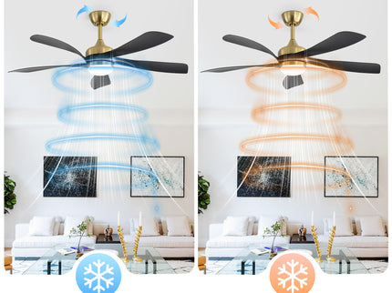 52" Indoor Ceiling Fan With 3 Color Dimmable LED Light Blades, Reversible DC Motor, Remote Control