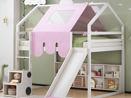 Loft Bed With House Shaped Frame And Tent