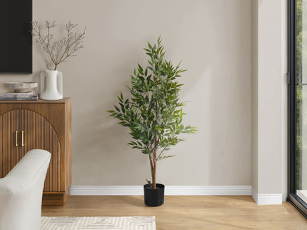 47" Tall, Artificial Plant, Acacia Tree, Indoor, Faux, Fake, Floor, Greenery, Potted, Silk, Decorative - Green / Black