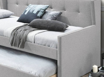 Daybed With Slat Trundle, Button Tufted - Light Gray