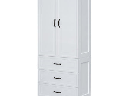 Tall Bathroom Storage Cabinet With 2 Doors And Drawers, Adjustable Shelf - White