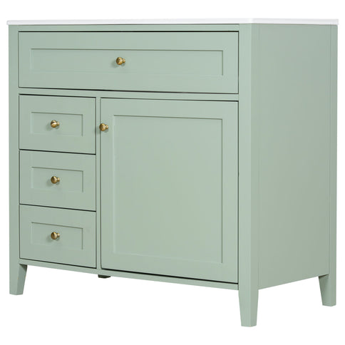 Bathroom Vanity With Sink, 3 Drawers & Cabinet With Adjustable Shelves