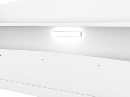Wood Platform Bed With Built In LED Light, Storage Headboard And Guardrail
