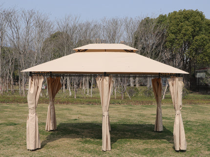 Outdoor Patio Gazebo Tent With Ventilated Double Roof And Sidewall