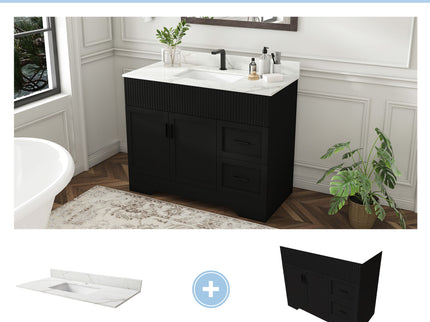 Bathroom Vanity Set, Fluted Cabinet, Soft Close Doors, Single Faucet Hole, Sink Included - Black