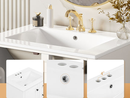 Bathroom Vanity With Integrated Basin, Soft Close Drawers, Door Mounted Double Layer Shelf