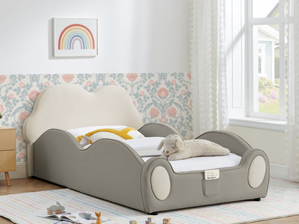Cute Cloud Shape Bed With Guardrails Cartoon Design, Storage Pocket