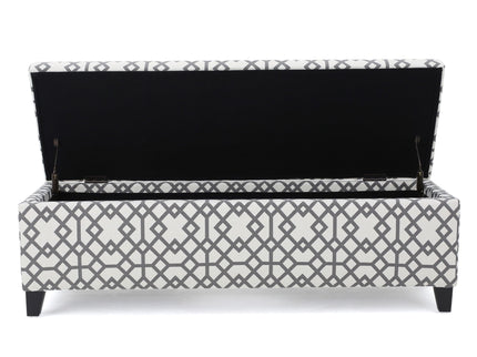 Quotient - Upholstered Storage Ottoman With Tapered Block Feet - Gray / White