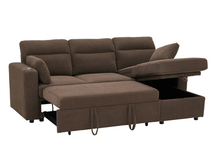 Convertible L - Shaped Sectional Sofa Bed With Storage Chaise, Cup Holders
