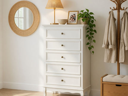 5 Drawer Tall Wide Chest Of Drawers - White