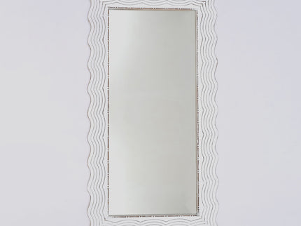 Handcarved Wave Design Rectangle Mirror Accent Enhancing Space - Antique White