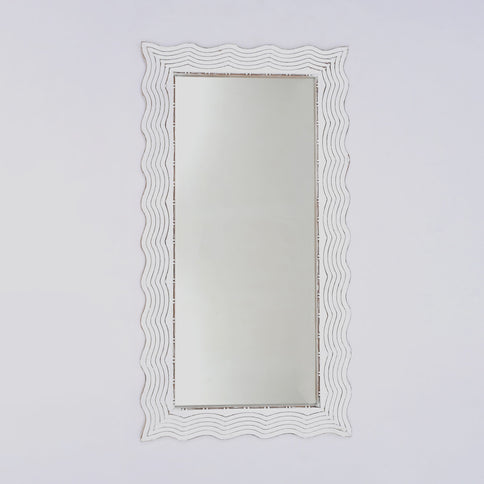 Handcarved Wave Design Rectangle Mirror Accent Enhancing Space - Antique White