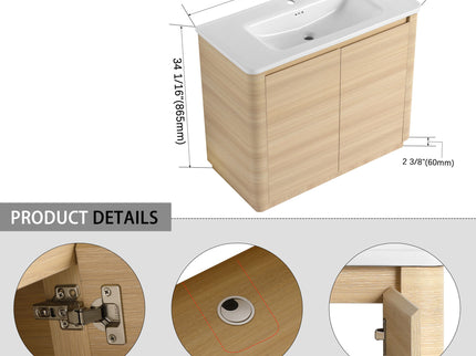 Freestanding Bathroom Vanity With Sink & 2 Soft Close Doors
