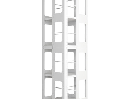 4 Tier All Steel Rotating Bookshelf With 360° Wheels, Large Size Sturdy & Spacious Book Rack, New Style Bookshelf - White