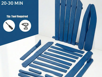 Folding Adirondack Lounge Chair With Embossed Grain For Patio, Backyard, Deck Or Pool Side - Navy Blue