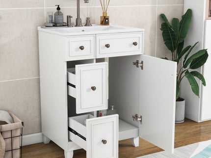 Transitional Style Bathroom Vanity Cabinet With Ceramic Sink
