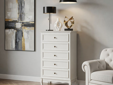5 Drawer Tall Wide Chest Of Drawers - White
