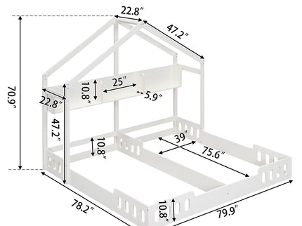 Twin Size Platform Bed With Shared Design, Guardrails, And Built In Shelves - Creamy White