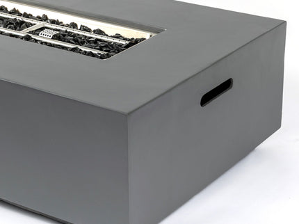 Volon - Rectangular Fire Pit Table, Propane Powered, 50,000 BTU - Light Gray