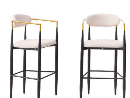 Upholstered Bar Stool With Accented Armrests For Kitchen Island (Set of 2) - Beige