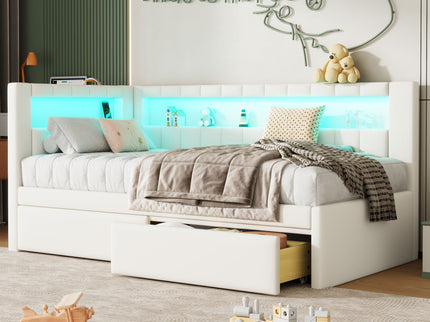 Upholstered Platform Bed With USB Ports And LED Belt