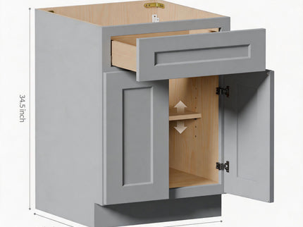 Shaker Base Cabinet With Soft Close Door And Drawer, Space Saving Unit - Gray