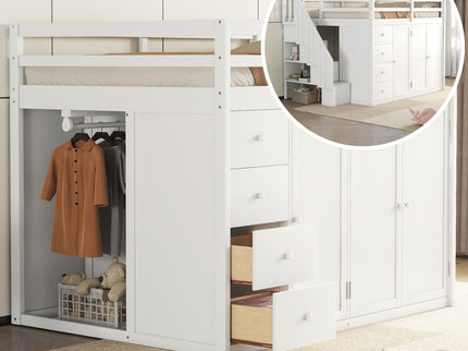 Loft Bed With Built In Wardrobes, Cabinets And Drawers