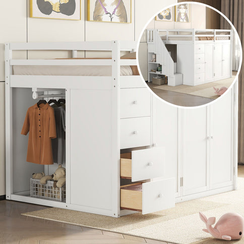 Loft Bed With Built In Wardrobes, Cabinets And Drawers