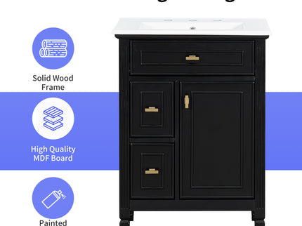 Modern Bathroom Vanity With Sink, Flip Drawer, 2 Drawers, Adjustable Shelf