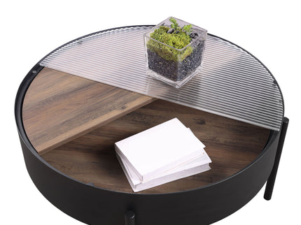 Rafael - 2 Piece Coffee Table Set With Sliding Storage - Tan / Black