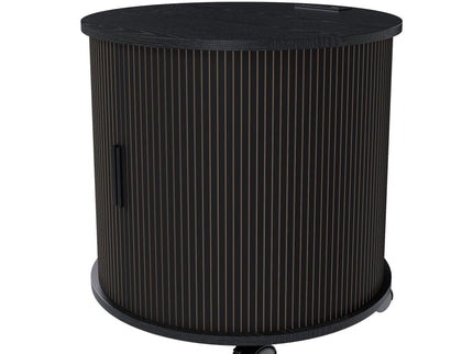 Cylinder Nightstand With Charging Station & Sliding Door