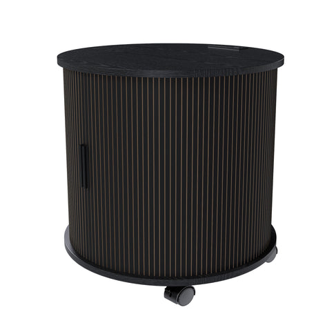 Cylinder Nightstand With Charging Station & Sliding Door