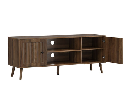 55" TV Cabinet With Vertical Groove Doors, Adjustable Shelves - Walnut