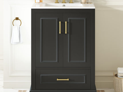 Bathroom Vanity With Sink, 1 Divided Drawer And 2 Soft Close Doors With Double Shelf