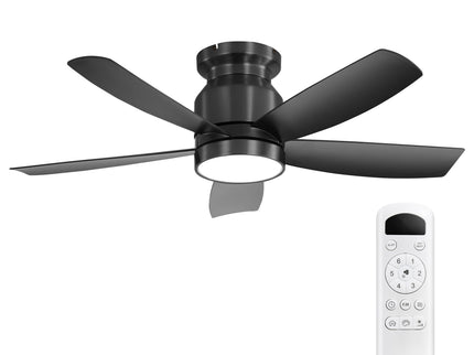 Flush Mount Ceiling Fan With 18W LED Light And Remote Control Blades - Black