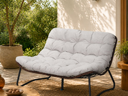 Patio Loveseat Sofa With Extra Thick Tufted Cushion - Brown
