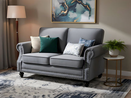 Loveseat Sofa With Nailhead Detail & Turned Legs, 2 Seater Upholstered Couch