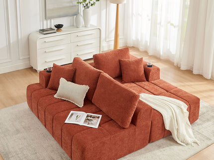 L - Shaped Sectional Sofa With Cup Holders & Side Pockets