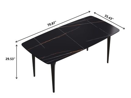 70.87" Modern Artificial Stone Curved Metal Leg Dining Table, Can Accommodate 6-8 People