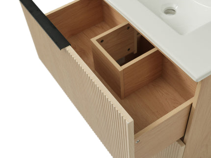 Fluted Bathroom Vanity With Ceramic Sink, Soft Close Slides