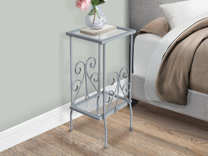 Accent Table, Side Tempered Glass, Transitional - Silver
