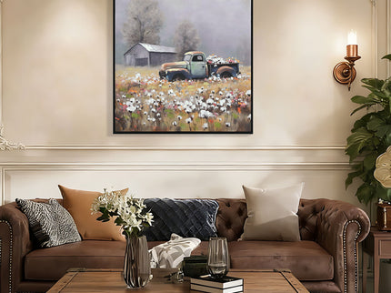 Old Truck Canvas Wall Art, Old Barn Pictures Wall Art - White / Vintage