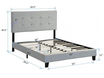 Queen Size Upholstered Platform Bed Frame With Pull Point Tufted Headboard, Strong Slat Support, Mattress Foundation, No Box Spring Needed - Gray